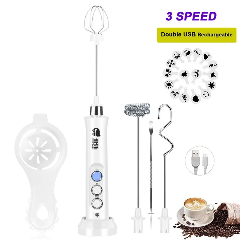 

YAJIAO Rechargeable Milk Frother Handheld Electric Blender 3 Speed for Bulletproof Coffee Latte Cappuccino Hot Chocolate