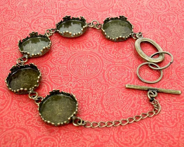 

Blank Cabochon Base Bracelet Settings with Round Crown Bezel Tray Link Chain Bracelet DIY Jewelry Findings Antique Bronze Plated