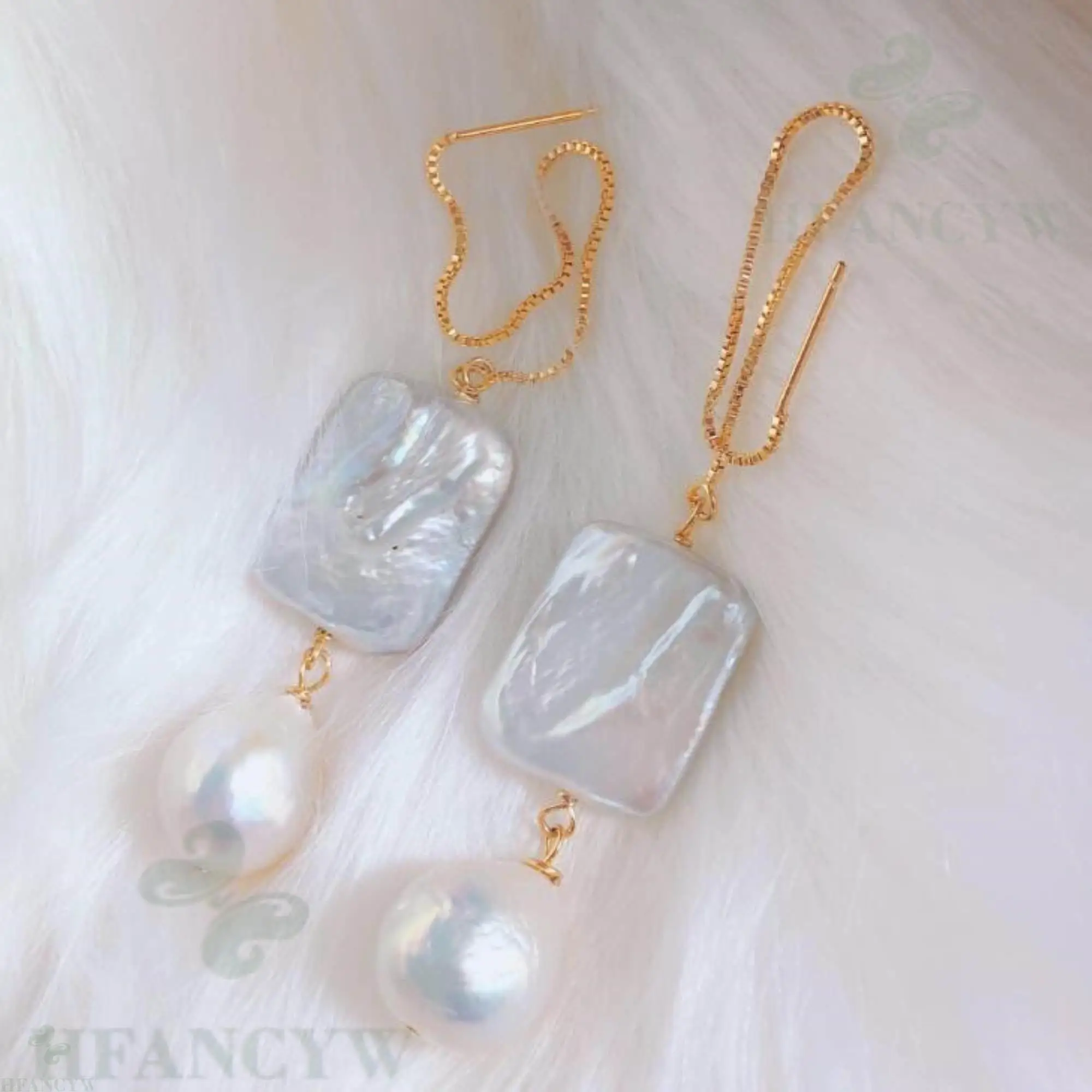 Длинные серьги с белым жемчугом в стиле барокко 18 К гвоздики ювелирные изделия