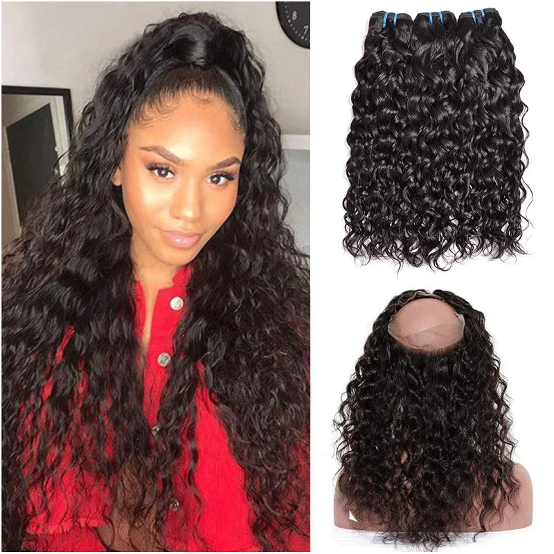 360 фронтальная кружевная застежка Бразильская волна воды 150% волосы remy