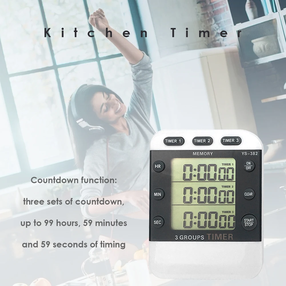 Square 3-way Kitchen Timing Digital Display High-quality Stopwatch Countdown Food Cooking Home Pracitcal Tool Tools | Дом и сад