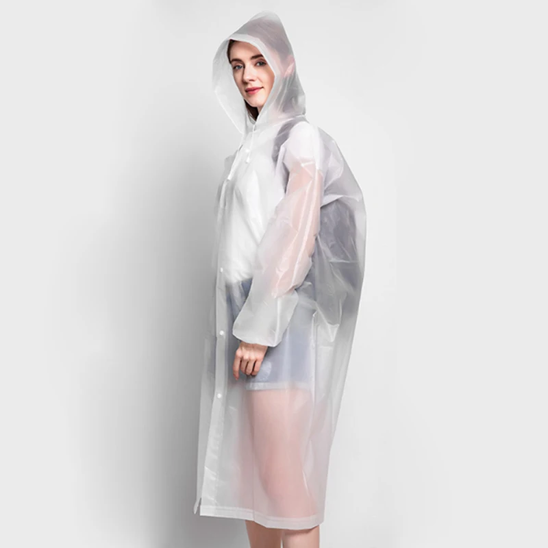 

2020 Fashion PEVA Women Man Raincoat Adult Clear Transparent Camping Rainwear SuitThickened Waterproof Rain Poncho Coat