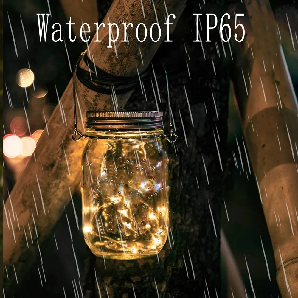 6PCS Solar Mason Jar Lid Light With 3m String Lights Handle 30 LEDs Hanging Lantern Lamp For Garden Decoration Colorful | Лампы и