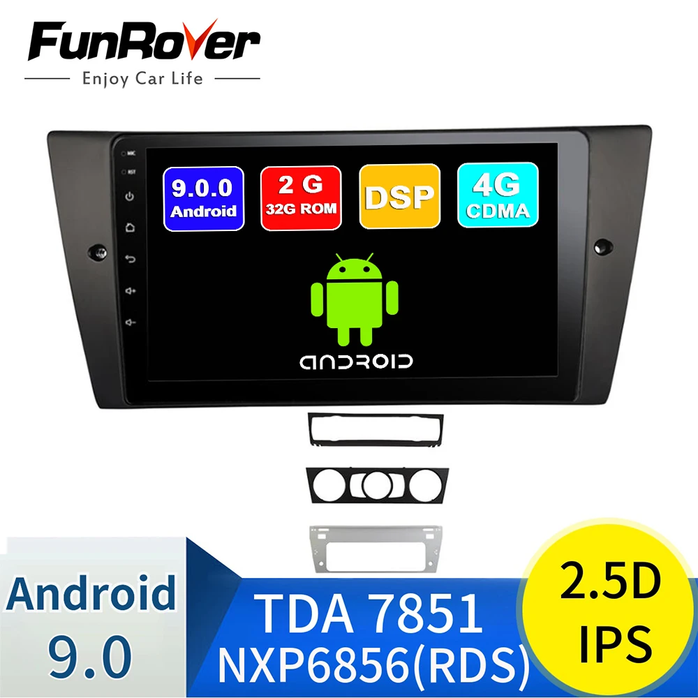FUNROVER android 9 0 2.5D + IPS 2 din Автомобильный Радио мультимедийный плеер для BMW E90 E91 E92 E93 320