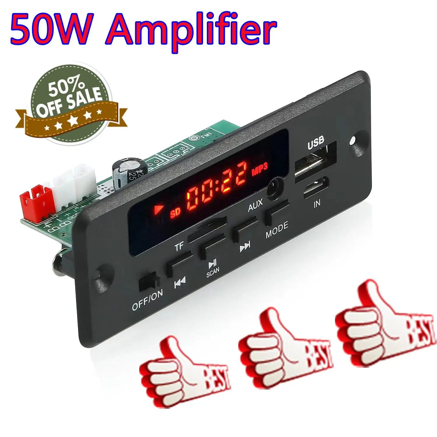 2*25W Amplifier Bluetooth 5.0 MP3 Player Decoder Board 12V Car FM Radio Module Support TF USB AUX Handsfree Call Record