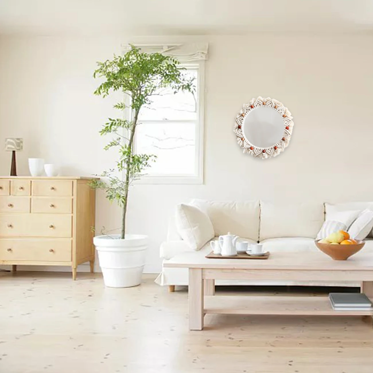 

Macrame Mirror Handmade Makeup Mirror Lighted Compact Wall Tapestry Home Porch Mirrors For Home Makeup Bath Room