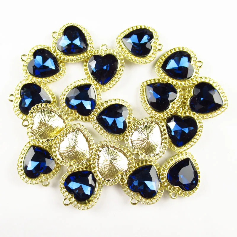

12Pcs 22x20x7mm Gold Wrapped Faceted Blue Crystal Heart Pendant Bead 147BB for Jewelry Making