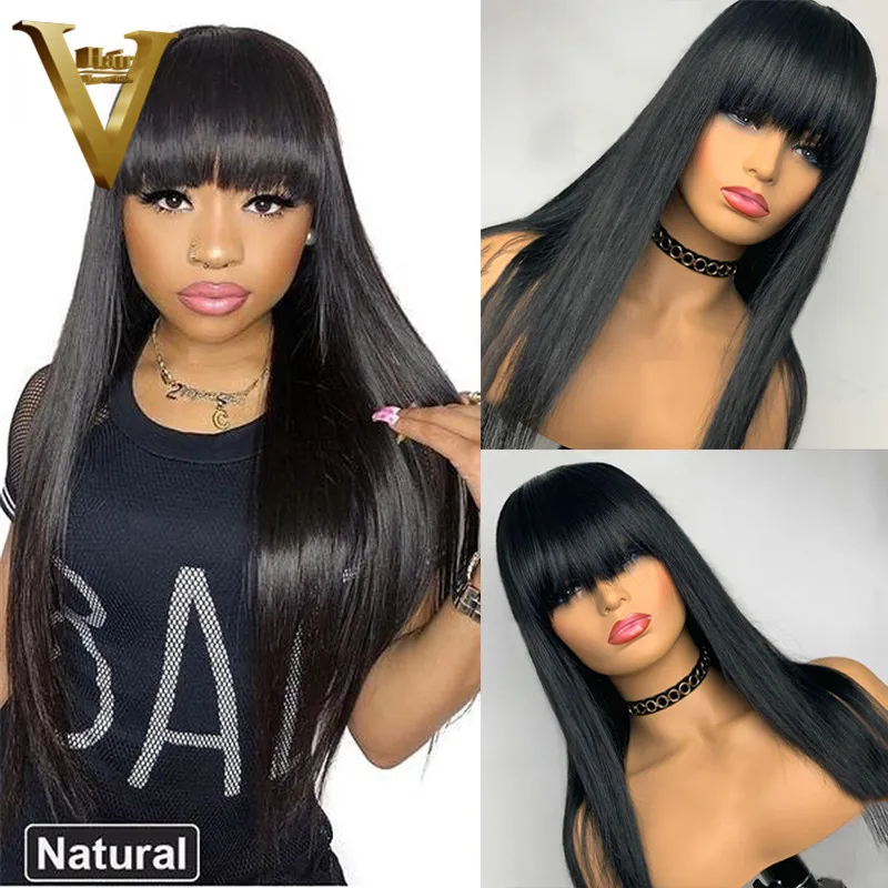 Прямой парик с челкой человеческие волосы бразильский без повреждений машинной