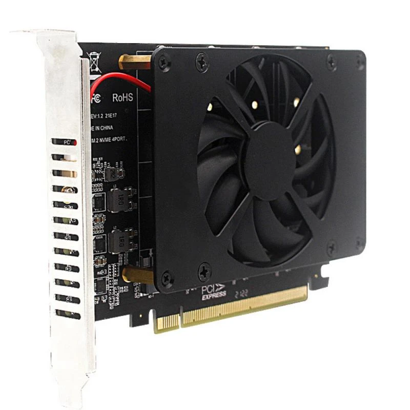 Плата PCI-E X16 NVME M.2 MKEY SSD RAID раздельная плата с охлаждающим вентилятором | Компьютеры