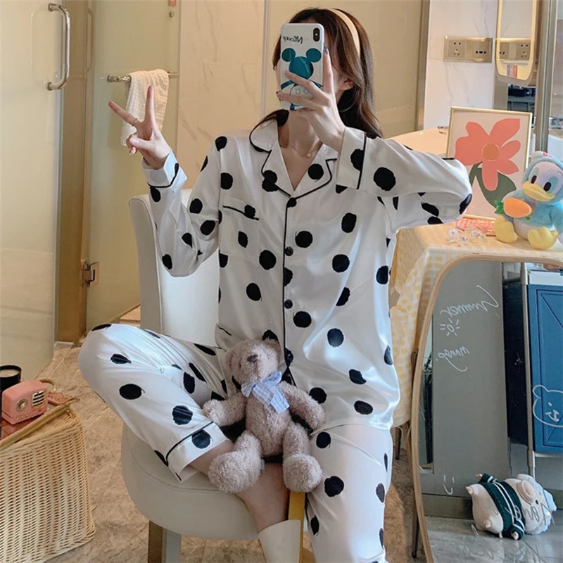 Женская пижама сексуальная летняя женская в горошек с принтом длинная рубашка