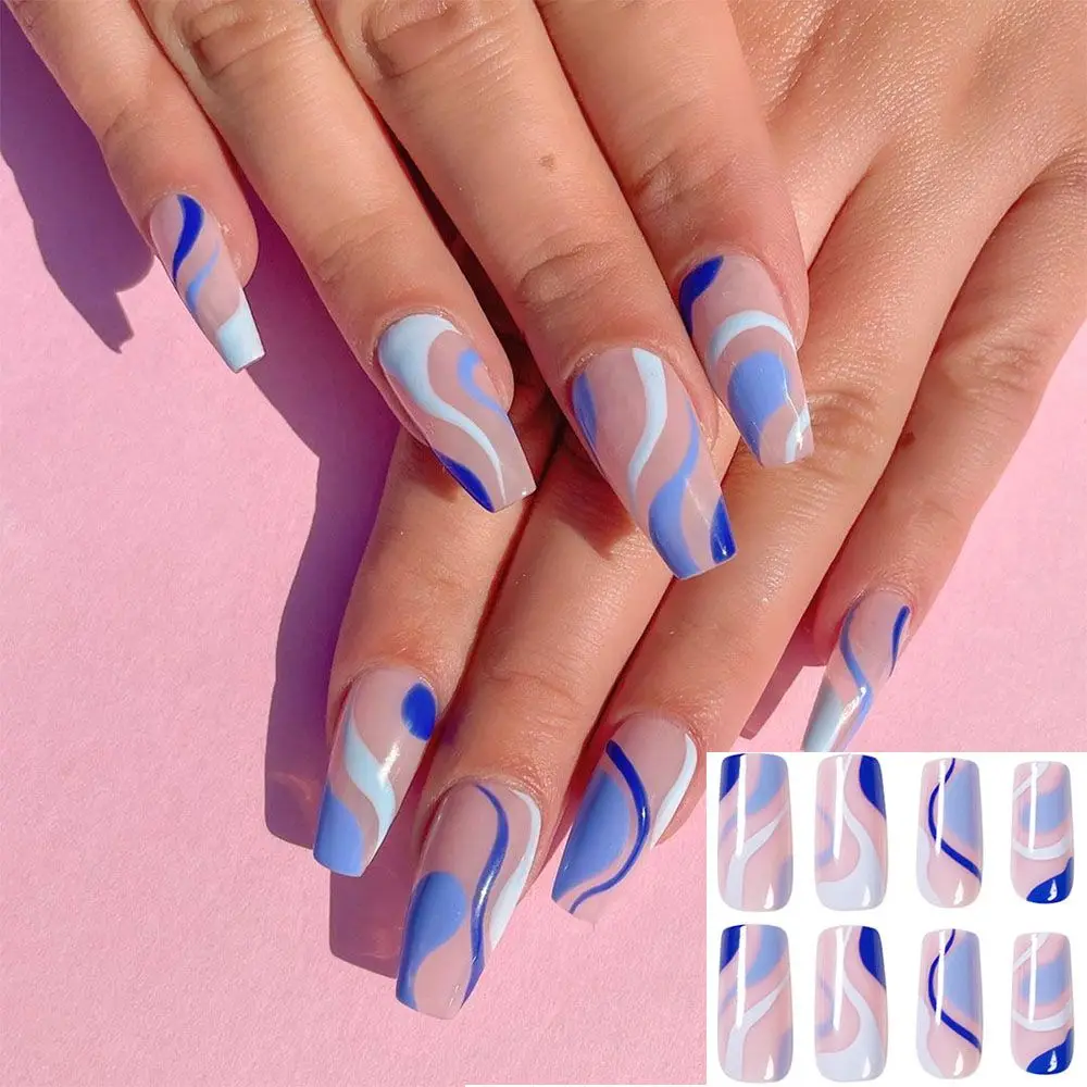 

Press On Nails Manicure Tool Detachable Artificial Wavy Square Head False Nails Fake Nails Wearable Nail Tips