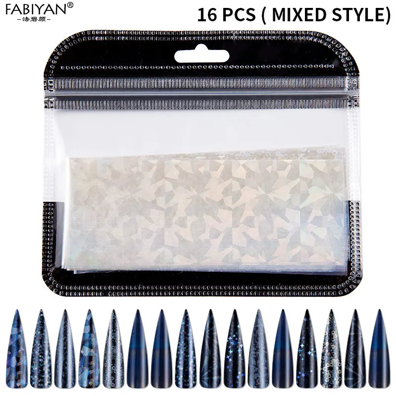 16Pcs White Mirror Лазерная Фольга для маникюра Стикеры голографические наклейки для нейл-арта украшения наклейки 20*4 см Снежинка инструменты для дизайна маникюра на Рождество и Хеллоуин; 10/16 шт - Цвет: 16Pcs White Mirror