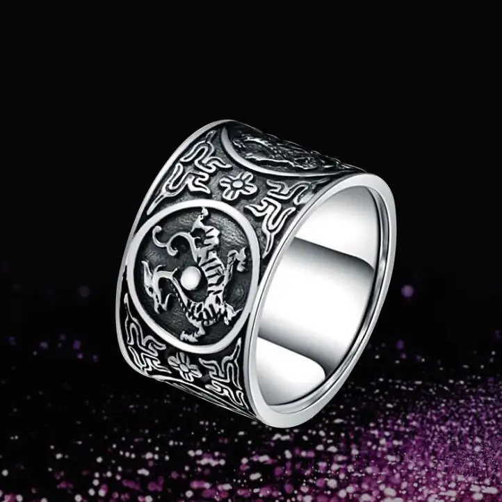 

Gothic Men's Four Beasts Ring Amulet Ring Silver Black Men's Personalized Party Jewelry Gift