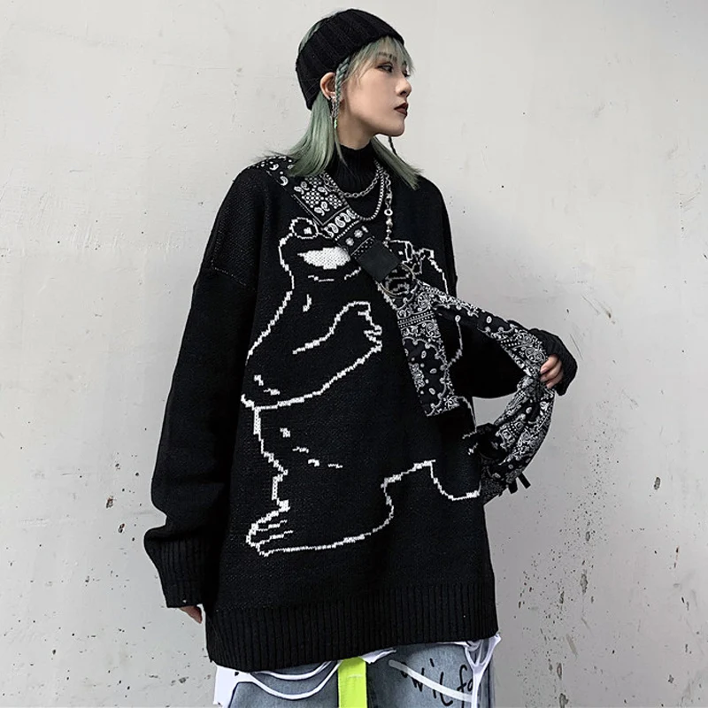 Свитер женский с мультяшной вышивкой винтажный свободный Трикотажный Хлопковый