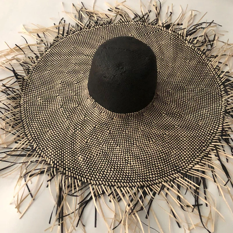 

Casual New Handmade Women Straw Sun Hat Large Wide Brim Girl High Quality Natural Raffia Panama Beach Straw Sun Caps For Holiday