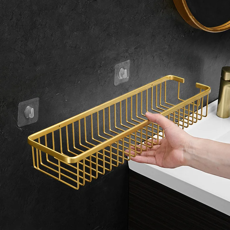 brushed gold aluminum bathroom hardware bathroom shelf storage organizer rack holder bathroom shower shampoo soap cosmetic shelf free global shipping