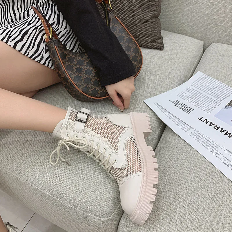 

Martin Boots Street Fashion 2021 Summer New Mesh Breathable All-Match Women's Shoes Sandals Round Head High Gang Solid Color
