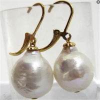 12 16mm huge white baroque pearl earrings 18k hook gift fashion dangle chic beauty women temperament party jewelry