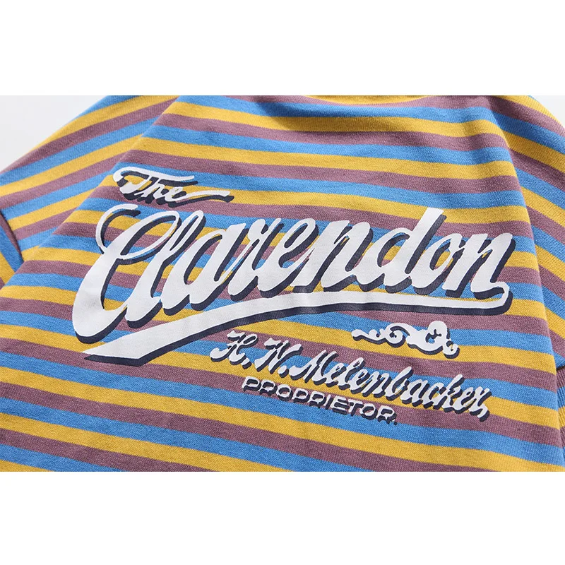 

Aolamegs High Street T-shirt Men Striped Long Sleeve Tshirts Autumn Casual College Pullover Couple Patchwork Color Sweatshirts