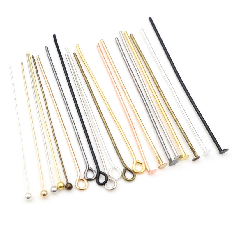 200pcs/Lot 16 20 25 30 35 40 45 50mm Flat Head/Ball Head/Eye Head Pins Metal Headpins For Jewelry Findings Making DIY Supplies