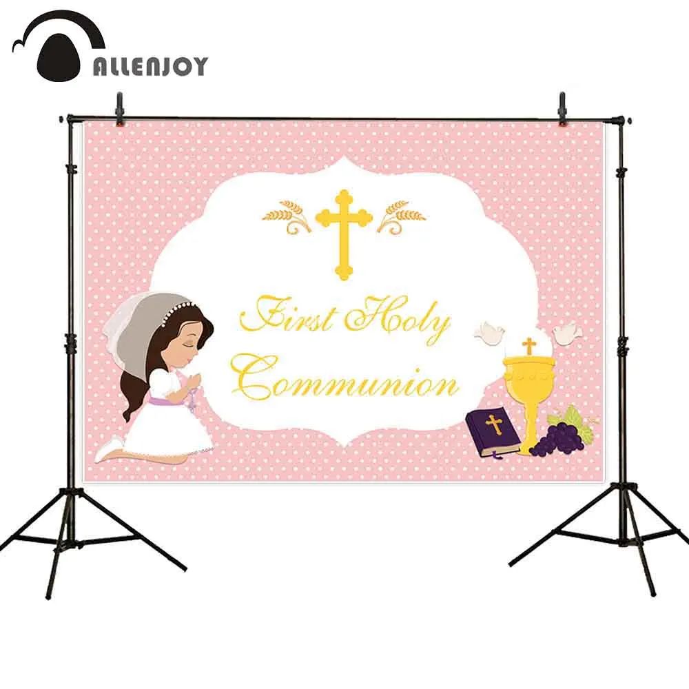 Фотофон Allenjoy с изображением первого причастия розовые точки для принцессы