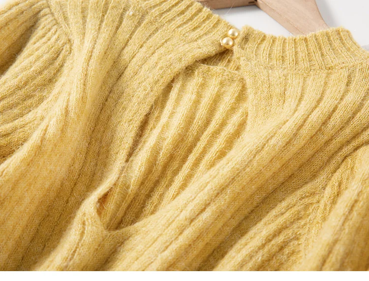 

France Sexy Mohair Vintage Long Sleeve High-end Open Back Button Sweater Pullovers Knit Wool Fashion Sweaters Women