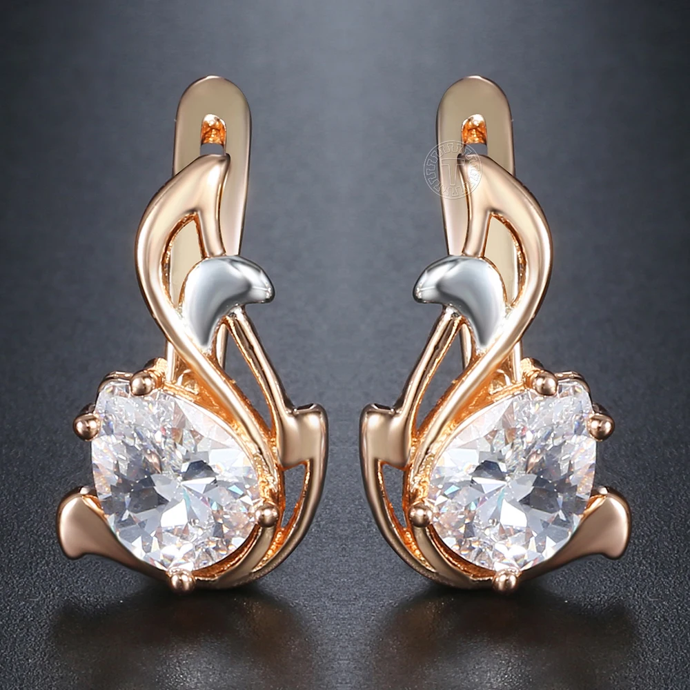 

Davieslee Teardrop Black CZ Leaf Dangle Earrings for Women Cubic Zirconia 585 White Rose Gold Color Womens Earring DGEM12