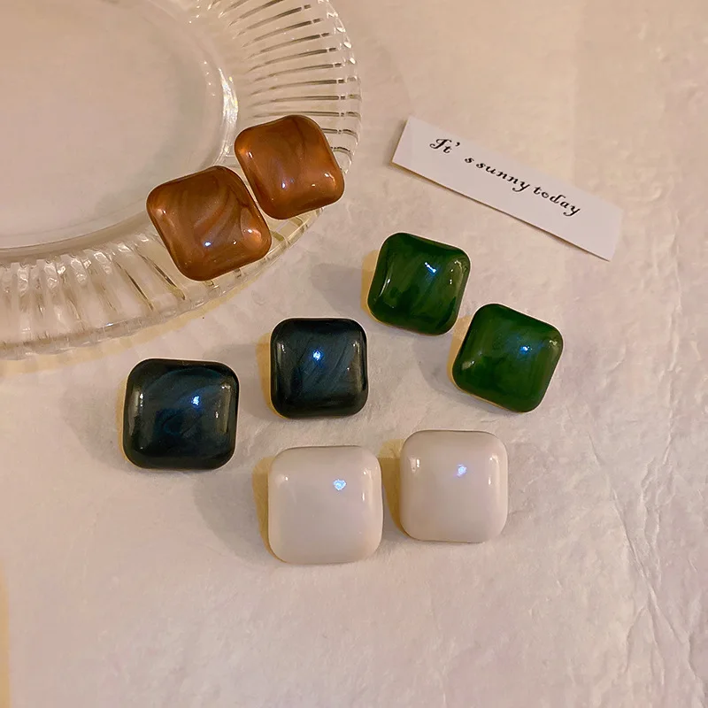 

Korean 4 Designs Multicolour Enamel Pendant Earrings for Women Ladies Square Alloy Dangle Earrings Accessories Birthday Gifts