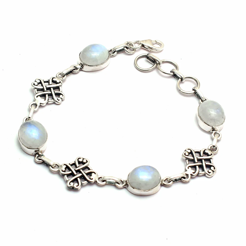 Браслет женский из серебра 925 пробы с лунным камнем 22 см | Украшения и аксессуары
