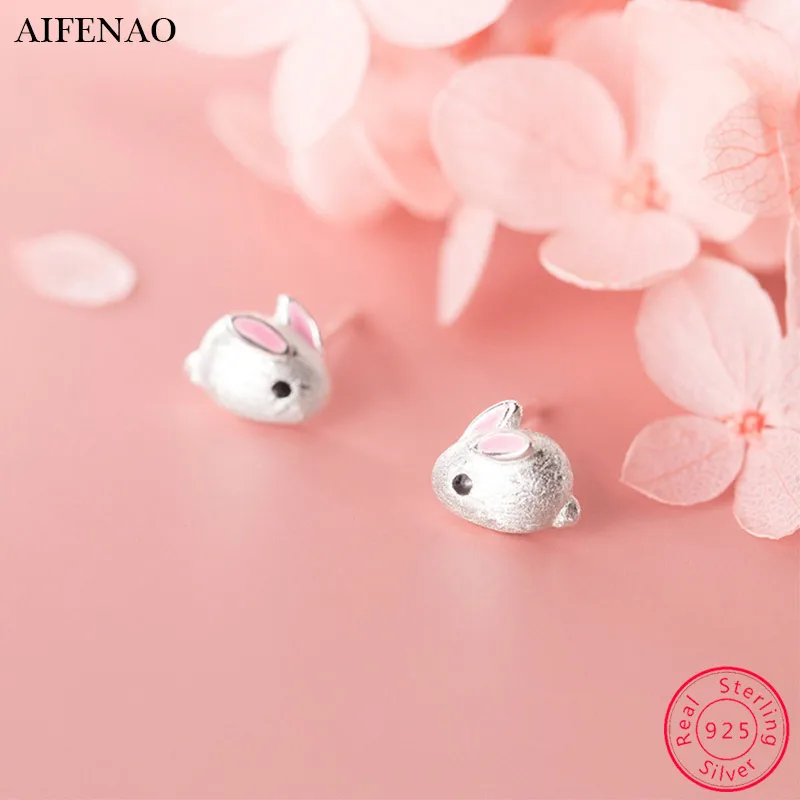 Женские серьги-гвоздики в виде кролика из серебра 100% пробы | Украшения и