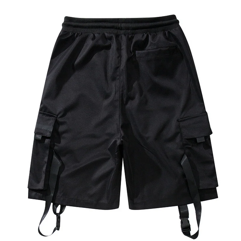 

Cargo Tactics Shorts Men Streetwear Ribbon Reflective Shorts Male Summer Black Bottoms Multi-pocket Military DGH1