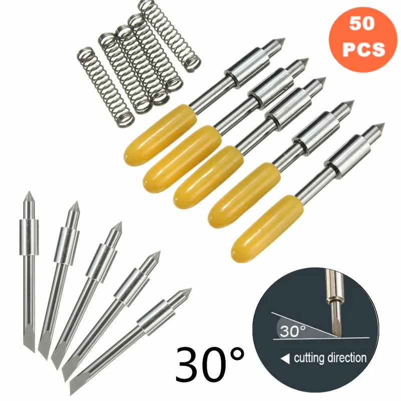 50pcs 30degree KZTech 50 шт. 30 45 60 градусов виниловый резак лезвие для Graphtec CB15 плоттер Cricut лезвие CB15U машина Силуэт КАМЕЯ резка - Длина режущей кромки: 50pcs 30degree