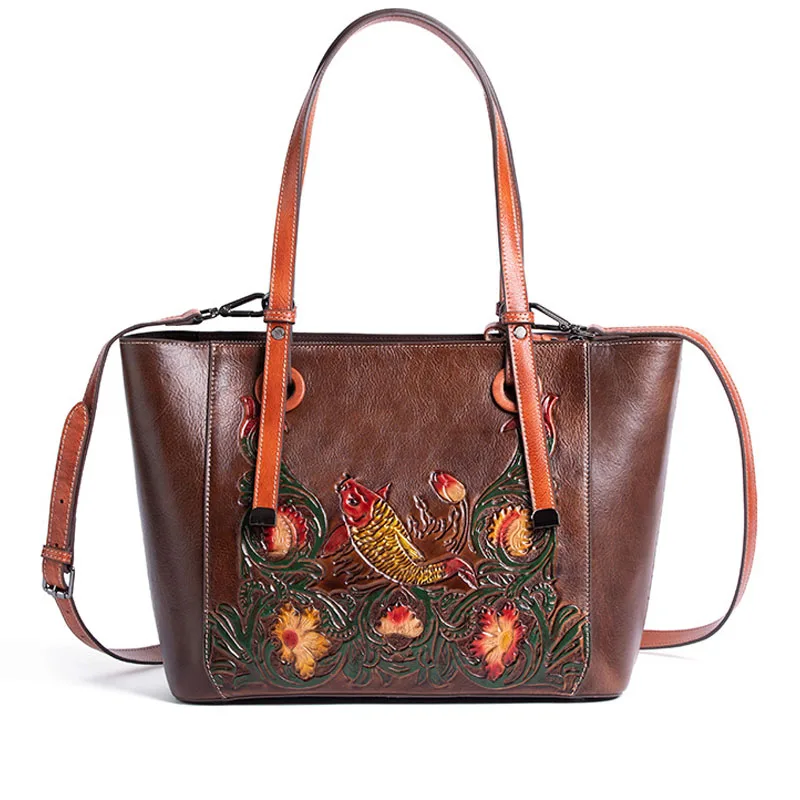 

Genuine Leather Women Bags Fashion Real Cowhide Leather Handbags Embossing Luxury Handbags Women Bags Designer Famous Brand