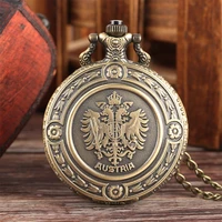 austria national emblem pattern bronze necklace pocket watch quartz arabic numeral white dial pendant chain vintage pocket clock