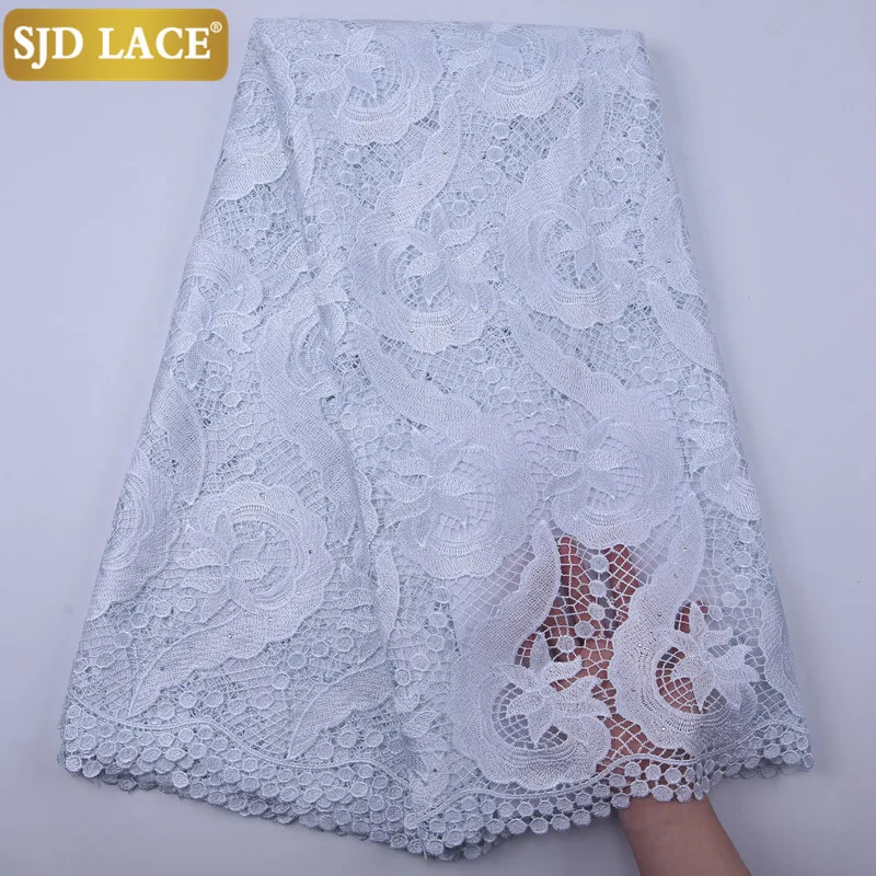 

SJD LACE 2020 Onion African Cord Lace Fabric Embroiderey Eyelet Holes Guipure Cord Water Soluble Lace For Wedding Material A1848
