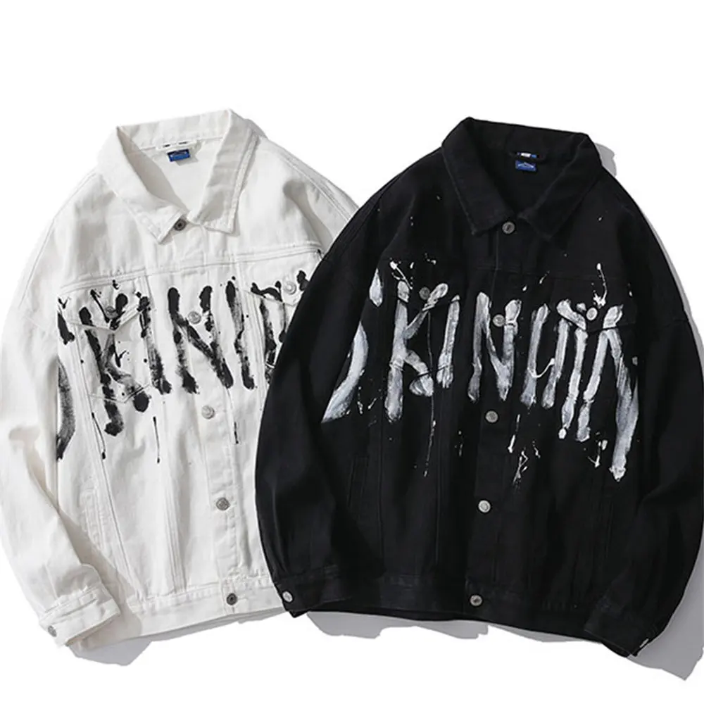 

Men's Denim Jacket with Letters Cotton Fabric Single-breasted Harajuku Hip Hop Streetwear Casual Coat