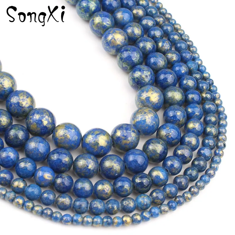 Бусины из нефрита бусины натурального камня темно-синего и золотого цвета