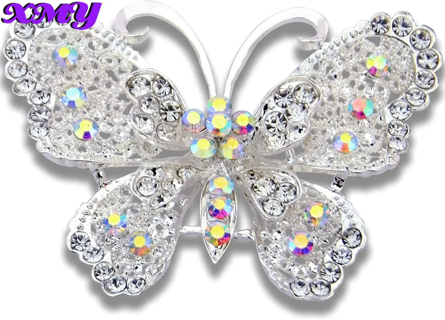 

Silver Butterfly Clear Crystal Rhinestones Brooches and Pins Rainbow Rhinestone Broaches Silver Jewelry Insect Broches Pins