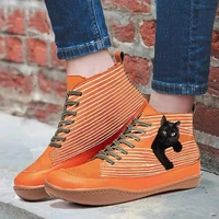 new autumn winter retro warm booties women comfy cartoon cats print suede buckle casual flat ankle boots mujer botas large size