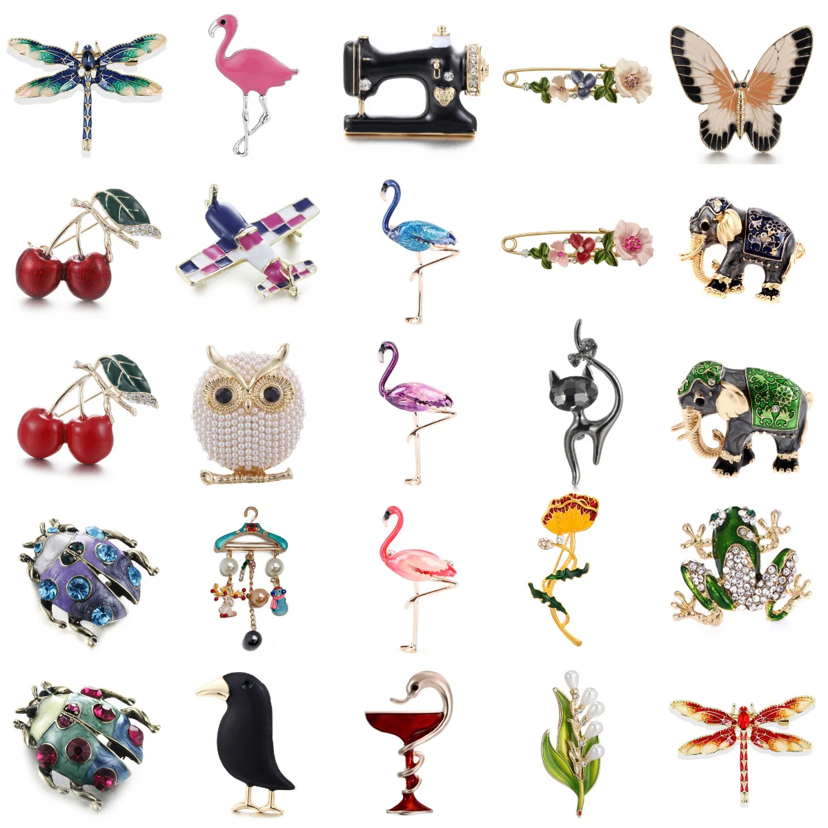 

Flamingo Owl Butterfly Dragonfly Cherry Flower Bee Bird Brooch Collar Pins Corsage Animal Badges Jewelry Women Kids