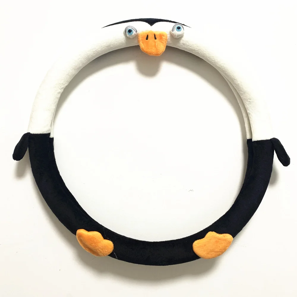 

380mm Creative Car Cute Steering Wheel Cover Cartoon Penguin Plush Set Warm Winter Plush Steering Wheel Cover