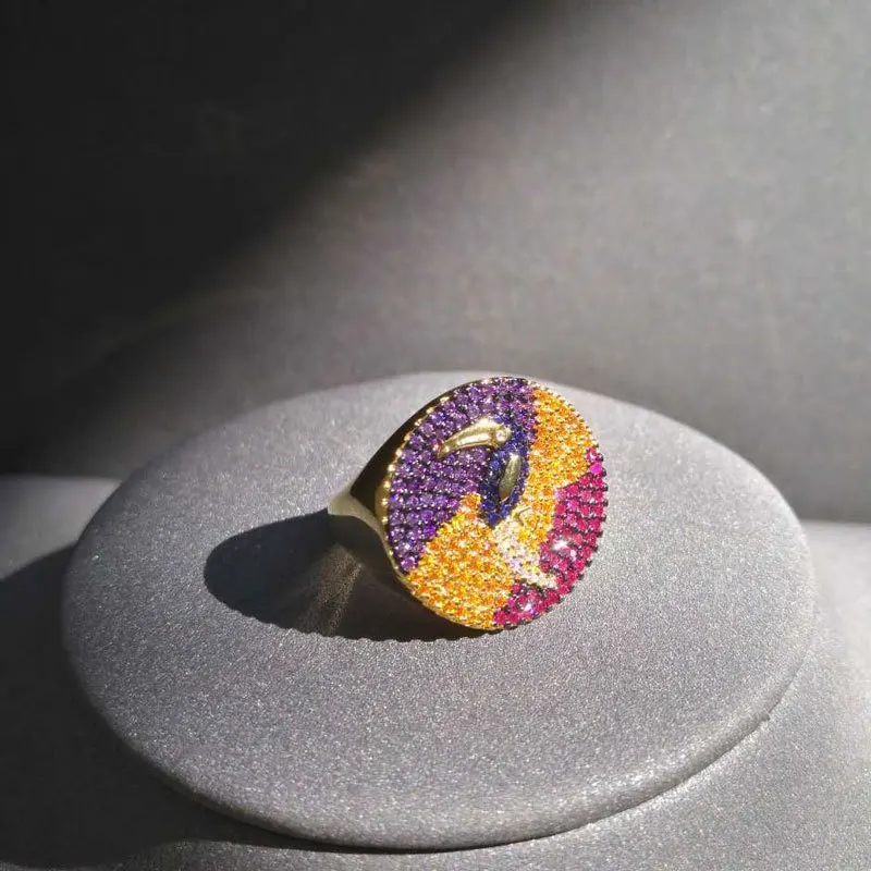 

s925 sterling silver ring June new product tropical toucan colorful zircon ring female fashion personality bohemian style