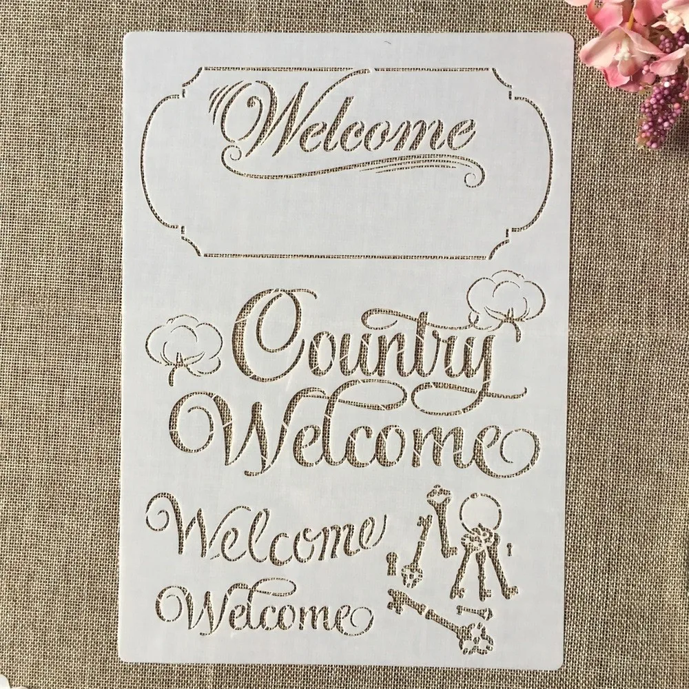 

A4 29cm Keys Welcome Label DIY Layering Stencils Wall Painting Scrapbook Coloring Embossing Album Decorative Template