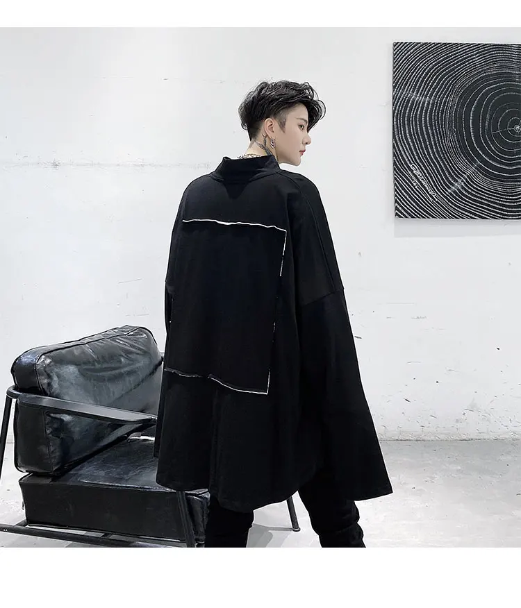 

Male Streetwear Vintage Fashion Hip Hop Hoodie Sweatshirt Men Long Sleeve Stand Collar Splice Loose Pullover Sweatshirt