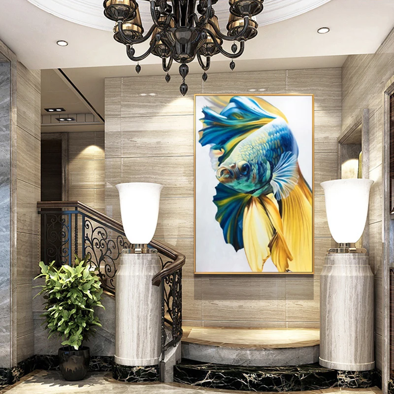 KOWELL ручной Краски ed Высокое качество Золотая рыбка масла на холсте искусство