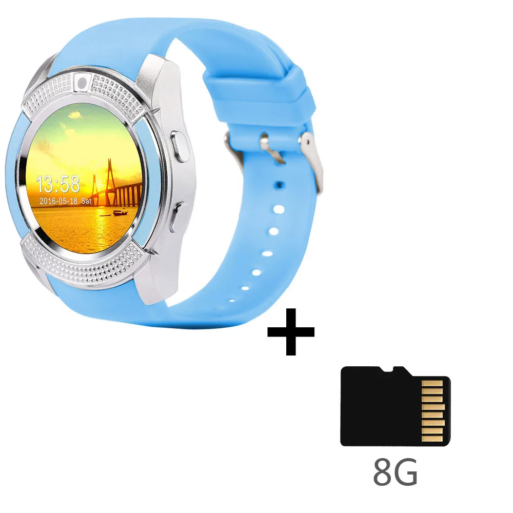 blue-Add-8GB-SDCard V8 Смарт-часы sim карта для мужчин камера округлый ответ на вызов набор вызова Smartwatch android фитнес-трекер Спорт - Цвет: blue-Add-8GB-SDCard