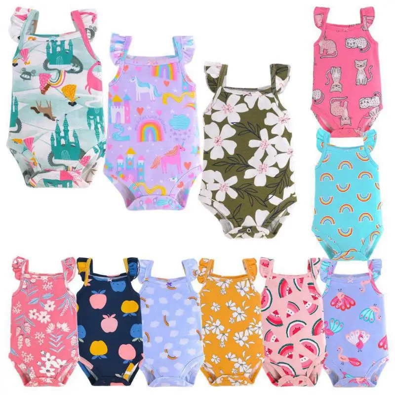 

Ins Summer Baby Girl Clothes 2022 Newborn Bodysuits Cotton Flower Pattern Climbing Jumpsuits Kids Sleeveless Twins Infants 0-24m