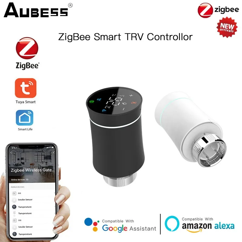 

Умный термостат Aubess Tuya ZigBee3.0, привод радиатора, клапан, программируемый TRV, голосовое управление, работает с Alexa Google Home