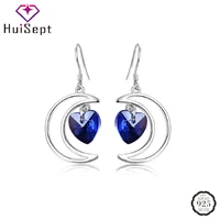 huisept silver earrings 925 jewelry heart shape sapphire gemstone moon drop earrings for female wedding gift ornaments wholesale