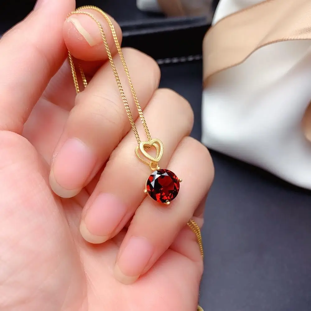 

SHILOVEM 925 silver natural garnet pendants send necklace classic wholesale Fine women new gift 8*8mm mz080800ags